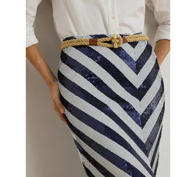 Ralph Lauren Petite Sequin Stripe Pencil Skirt In Multi