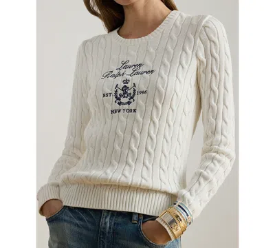Ralph Lauren Petite Embroidered-crest Crewneck Sweater In Red