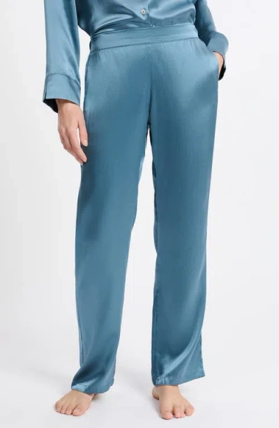 Etam Pearly Silk Straight Leg Pajama Pants In Blue