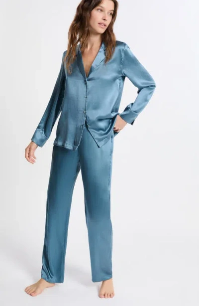 Etam Pearly Silk Straight Leg Pajama Pants In Blue