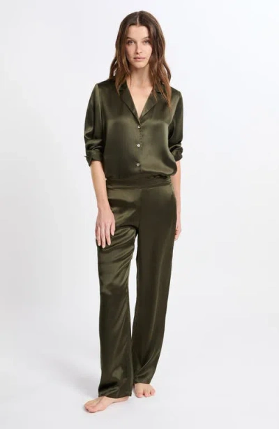 Etam Pearly Silk Straight Leg Pajama Pants In Green