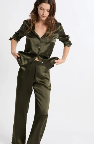 Etam Pearly Silk Straight Leg Pajama Pants In Green