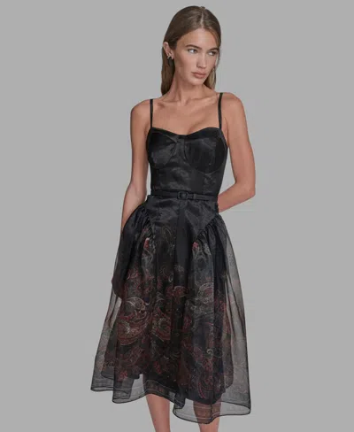 Bcbg Paisley Organza Bustier Midi Dress In Black