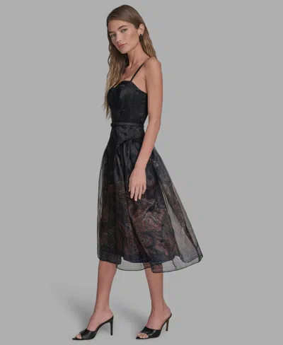 Bcbg Paisley Organza Bustier Midi Dress In Black