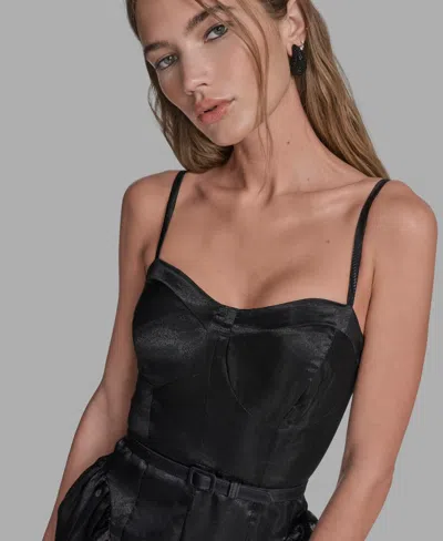 Bcbg Paisley Organza Bustier Midi Dress In Black