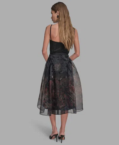 Bcbg Paisley Organza Bustier Midi Dress In Black