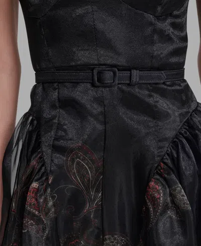 Bcbg Paisley Organza Bustier Midi Dress In Black