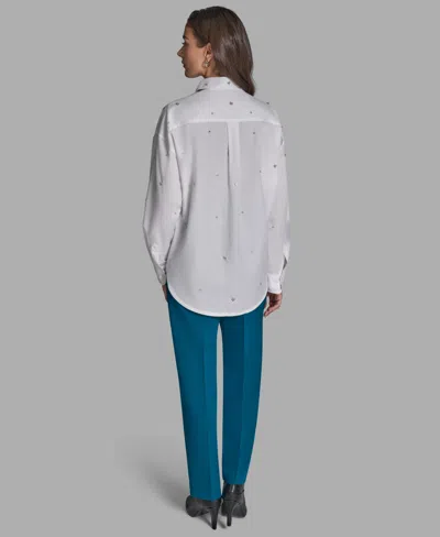 Bcbg Women's Rhinestone Button-down Collared Top In White