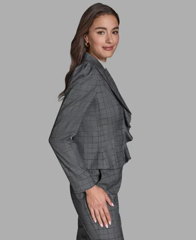 Bcbg Womens Plaid High Rise Straight Pants Long Sleeve Ruffle Jacket Sleeveless Mock Neck Knit Top In Gray