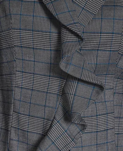 Bcbg Womens Plaid High Rise Straight Pants Long Sleeve Ruffle Jacket Sleeveless Mock Neck Knit Top In Gray