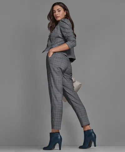 Bcbg Womens Plaid High Rise Straight Pants Long Sleeve Ruffle Jacket Sleeveless Mock Neck Knit Top In Gray