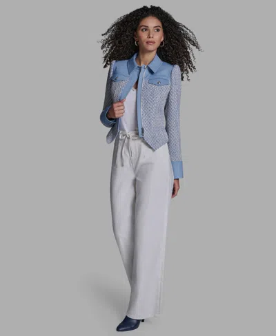 Bcbg Women's Chambray Collared Long-sleeve Jacket In Blue