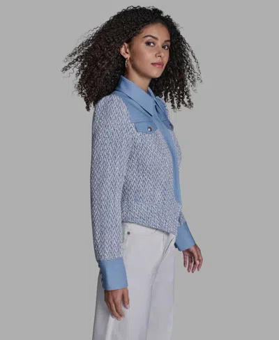 Bcbg Women's Chambray Collared Long-sleeve Jacket In Blue