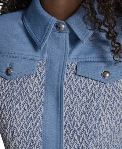 Bcbg Women's Chambray Collared Long-sleeve Jacket In Blue