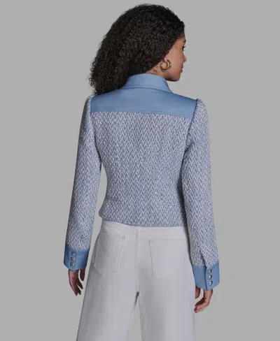 Bcbg Women's Chambray Collared Long-sleeve Jacket In Blue