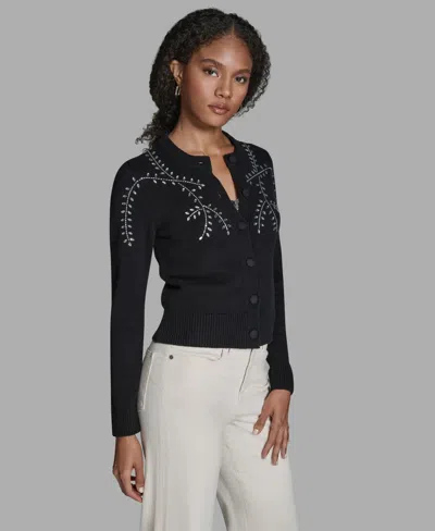 Bcbg Women's Embellished Button-front Cardigan In Black