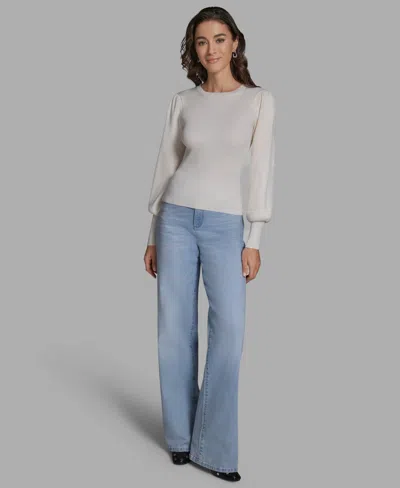 Bcbg Women's Crewneck Long Balloon-sleeve Sweater In White