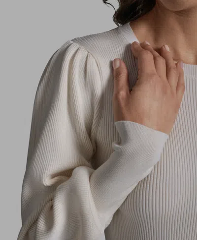 Bcbg Women's Crewneck Long Balloon-sleeve Sweater In White