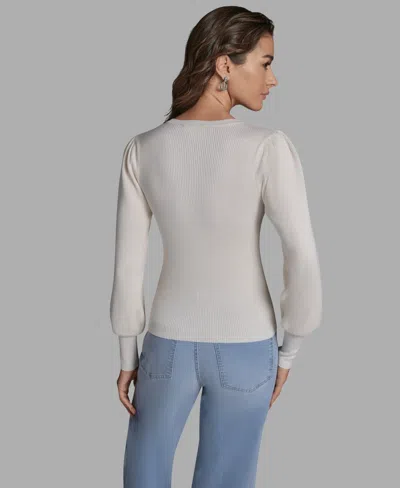 Bcbg Women's Crewneck Long Balloon-sleeve Sweater In White