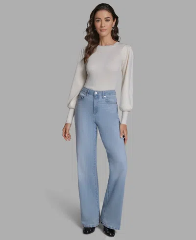 Bcbg Women's Crewneck Long Balloon-sleeve Sweater In White