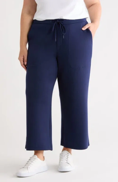 Liverpool Pull-on Crop Wide Leg Knit Pants In Blue