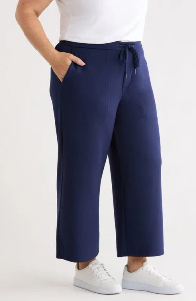 Liverpool Pull-on Crop Wide Leg Knit Pants In Blue