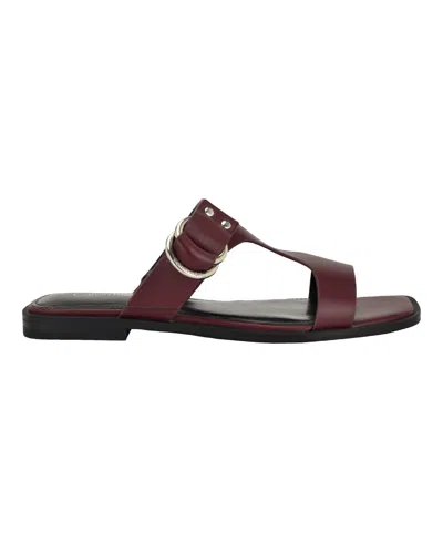 Calvin Klein Women's Meritt Leather Flat Slip-on Sandals In Burgundy