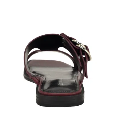 Calvin Klein Women's Meritt Leather Flat Slip-on Sandals In Burgundy