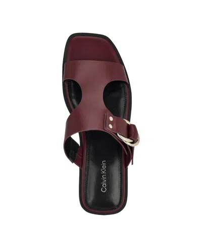 Calvin Klein Women's Meritt Leather Flat Slip-on Sandals In Burgundy