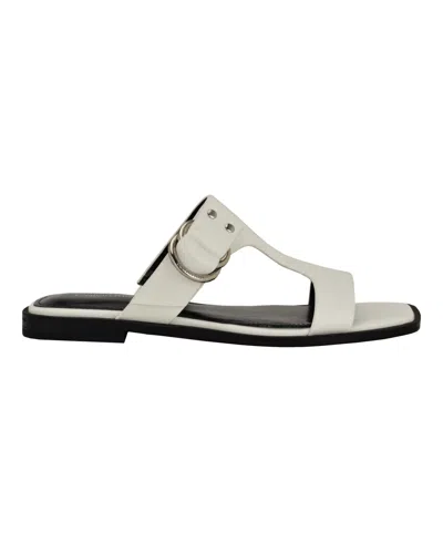 Calvin Klein Women's Meritt Leather Flat Slip-on Sandals In White