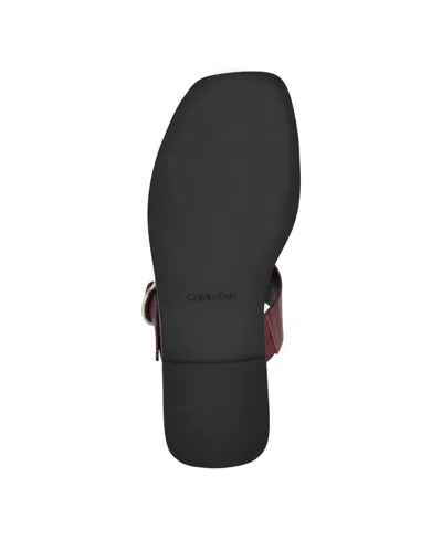 Calvin Klein Women's Meritt Leather Flat Slip-on Sandals In Burgundy