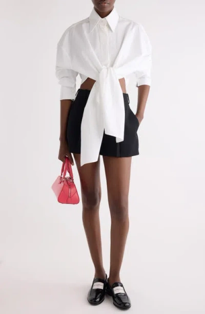 Givenchy High Low Tie Front Poplin Button-up Shirt In White