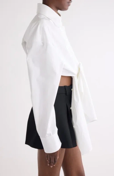 Givenchy High Low Tie Front Poplin Button-up Shirt In White