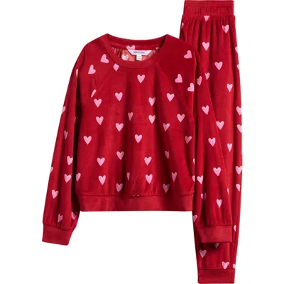 Honeydew Kids' Snuggle Up Print Lounge Sweatshirt & Joggers Set In Red