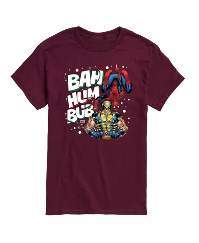 Airwaves Men's Marvel Bah Hum Bub Wolverine And Spider-man Graphic Short-sleeve T-shirt In Burgundy