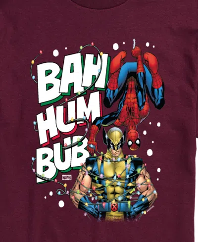 Airwaves Men's Marvel Bah Hum Bub Wolverine And Spider-man Graphic Short-sleeve T-shirt In Burgundy