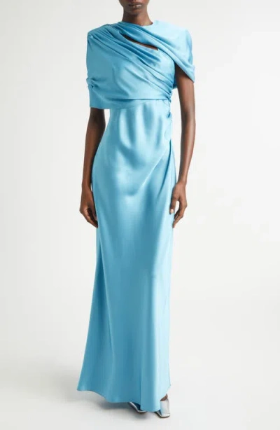 Stella Mccartney Women Light Blue Draped Satin Maxi Dress, S Luxury Dresses For Women Darveys