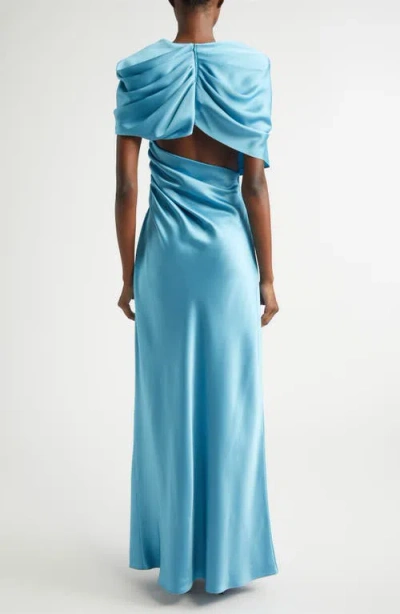 Stella Mccartney Women Light Blue Draped Satin Maxi Dress, S Luxury Dresses For Women Darveys