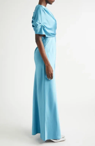 Stella Mccartney Women Light Blue Draped Satin Maxi Dress, S Luxury Dresses For Women Darveys