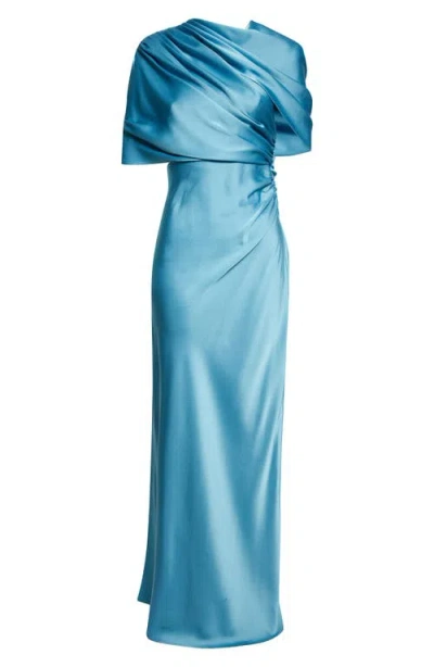 Stella Mccartney Women Light Blue Draped Satin Maxi Dress, S Luxury Dresses For Women Darveys