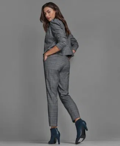 Bcbg Womens Plaid High Rise Straight Pants Long Sleeve Ruffle Jacket Sleeveless Mock Neck Knit Top In Gray