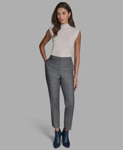 Bcbg Womens Plaid High Rise Straight Pants Long Sleeve Ruffle Jacket Sleeveless Mock Neck Knit Top In Gray