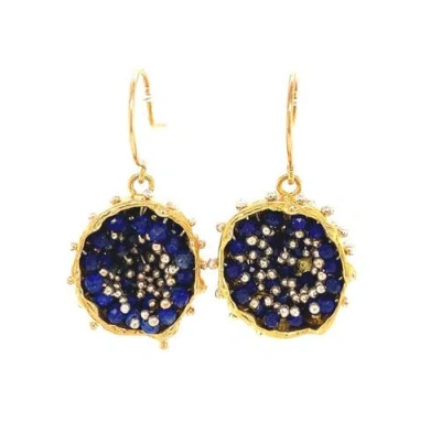 Esin Akan Dance Of Stamens Medium Earring, Gold Plated Earring With Lapis Lazuli In Gold
