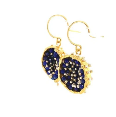 Esin Akan Dance Of Stamens Medium Earring, Gold Plated Earring With Lapis Lazuli In Gold