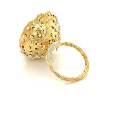Esin Akan Dance Of Stamens Medium Ring, Gold Plate Hollow Bezel With Black Spinel In Gold