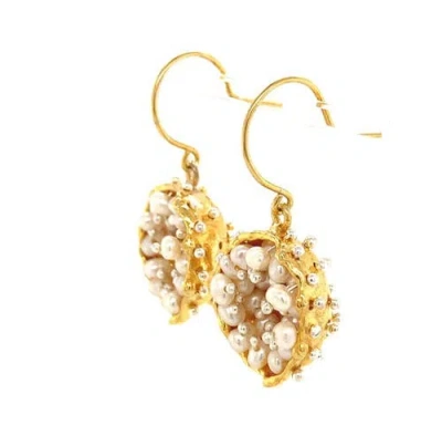 Esin Akan Dance Of Stamens Earring Midi, Gold Plated Hollow Bezel With Fresh Water Baby Pearls In Gold