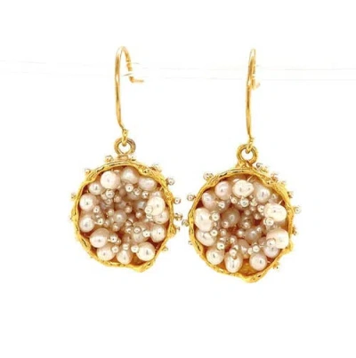 Esin Akan Dance Of Stamens Earring Midi, Gold Plated Hollow Bezel With Fresh Water Baby Pearls In Gold