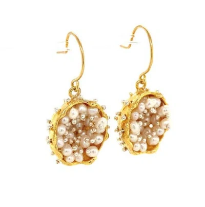 Esin Akan Dance Of Stamens Earring Midi, Gold Plated Hollow Bezel With Fresh Water Baby Pearls In Gold