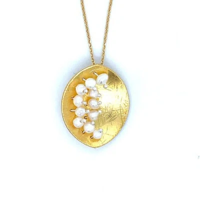 Esin Akan Leaf Mars Necklace, Sterling Silver With Gold Plate & Fresh Water Pearls In Gold