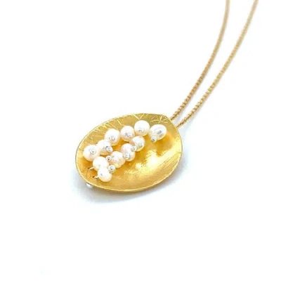 Esin Akan Leaf Mars Necklace, Sterling Silver With Gold Plate & Fresh Water Pearls In Gold